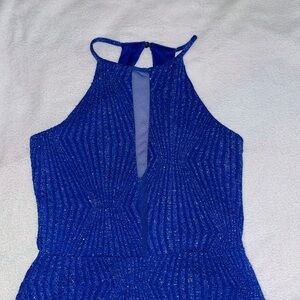Blue Shimmer Dress Sheer Front